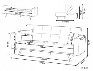 Beliani Sofa rozkładana dla 3 osób HJULBY Szary 3