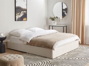 Beliani Łóżko z pojemnikiem bez zagłówka Boucle DINAN 160 x 200 cm Złamana biel 2