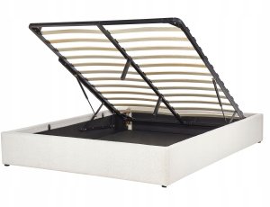Beliani Łóżko z pojemnikiem bez zagłówka Boucle DINAN 160 x 200 cm Złamana biel 4