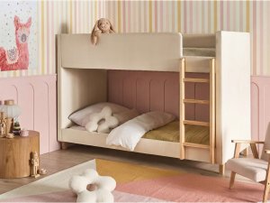 Beliani Łóżko piętrowe Welur CHOCQUES 90 x 200 cm Jasnobeżowy 2