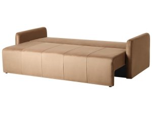 Beliani Sofa rozkładana dla 3 osób EGGE Welur Jasnobrązowy 3