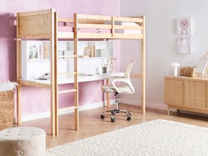 Beliani Łóżko na antresoli z biurkiem Drewno sosnowe FOUCAMONT 90 x 200 cm Jasnobrązowy 2