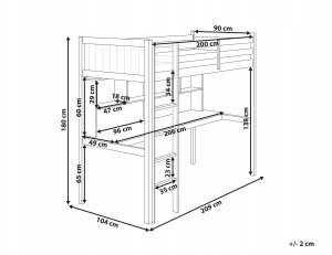 Beliani Łóżko na antresoli z biurkiem Drewno sosnowe FOUCAMONT 90 x 200 cm Jasnobrązowy 3