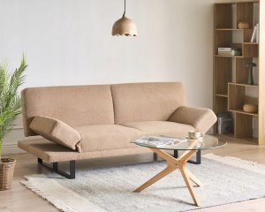 Beliani Sofa rozkładana dla 2 osób YORK Boucle Piaskowy 4