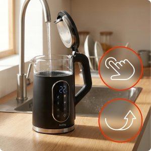 Czajnik Feel-Maestro Huslog czajnik szklany z panelem dotykowym czarny 1,7L 2200W 6