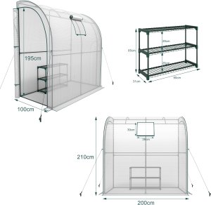 Focus Garden TUNEL FOLIOWY OGRODOWY SZKLARNIA 2x1x2 UV-4 FOLIAK PRZYŚCIENNY Z PÓŁKAMI FOLIA 6