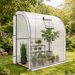 Focus Garden TUNEL FOLIOWY OGRODOWY SZKLARNIA 2x1x2 UV-4 FOLIAK PRZYŚCIENNY Z PÓŁKAMI FOLIA 8