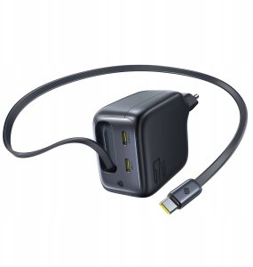 Ładowarka Baseus Ładowarka ścienna EnerCore CJ11 67W 2xUSB-C z chowanym kablem USB-C 0,8 m czarny E0121E00 (6932172696498) 6
