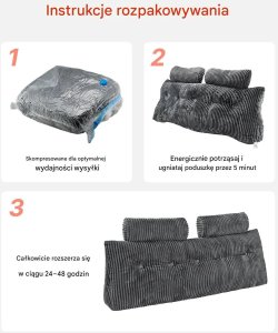 e-goodnight Poduszka zagłówek klinowa Queen z kieszeniami do czytania szara 4