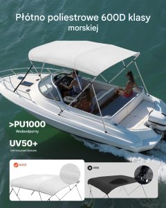 Aptel Daszek bimini 4 łuki szary poliester wodoodporny aluminiowa rama ochrona UV 4