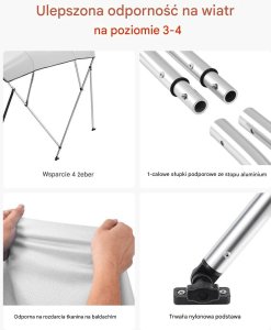 Aptel Daszek bimini 4 łuki szary poliester wodoodporny aluminiowa rama ochrona UV 5