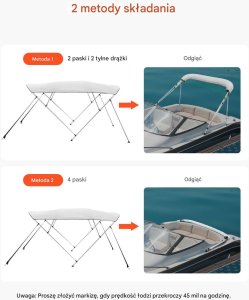 Aptel Daszek bimini 4 łuki szary poliester wodoodporny aluminiowa rama ochrona UV 6