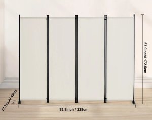 P&C Parawan pokojowy 4-panelowy składany tkanina wolnostojący biały 2