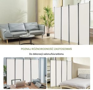P&C Parawan pokojowy 4-panelowy składany tkanina wolnostojący biały 3