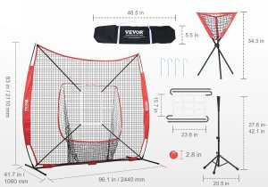 MTuning Siatka treningowa baseball 213x213 cm z ramą zestaw 2