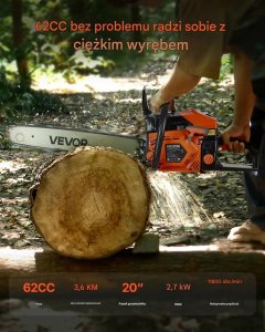 Piła łańcuchowa Wollen Piła spalinowa 62cc 3,6KM prowadnica 20'' do drewna i drzew 6