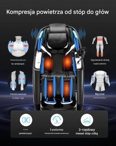 PROFIBED Fotel masujący 4D+3D SL podgrzewanie stretch AI premium czarny 4