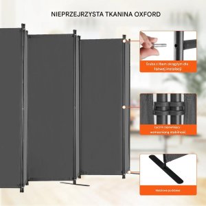 Ambiance Parawan przegrody pokojowe 6-panelowe składane wolnostojące biuro szary 3