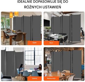 Ambiance Parawan przegrody pokojowe 6-panelowe składane wolnostojące biuro szary 6