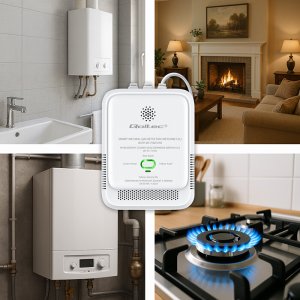 Qoltec Czujnik wycieku gazu ziemnego | detektor CH4 | NG | Tuya | Wi-Fi | alarm 85dB | LED 2