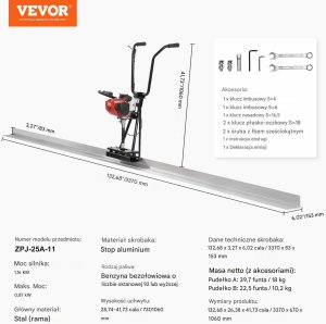 Vevor Listwa wibracyjna łata spalinowa do betonu 337 cm 1160 W 2