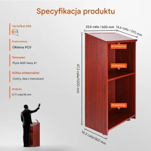 ModernHome Mównica pulpit stojący na kółkach półki drewniana do szkoły biura 2