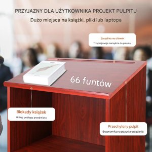ModernHome Mównica pulpit stojący na kółkach półki drewniana do szkoły biura 6