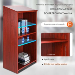 ModernHome Mównica pulpit stojący na kółkach półki drewniana do szkoły biura 7