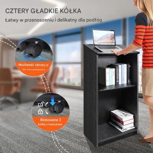 ModernHome Mównica pulpit stojący 119 cm półki kółka drewniana do szkoły biura 5