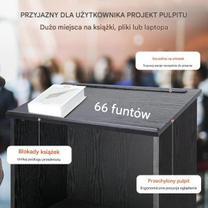 ModernHome Mównica pulpit stojący 119 cm półki kółka drewniana do szkoły biura 6