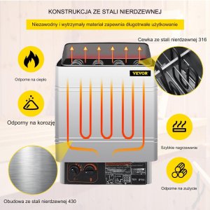 Vevor Piec do sauny elektryczny 9 kW ze sterownikiem zewnętrznym stal 2