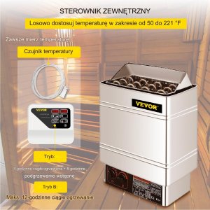 Vevor Piec do sauny elektryczny 9 kW ze sterownikiem zewnętrznym stal 6