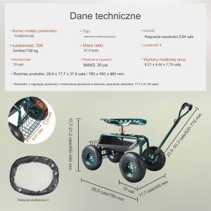 Ambiance Wózek ogrodowy siedzisko ogrodowe taboret ogrodowy na kółkach zielony 2