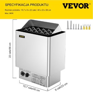 Vevor Piec do sauny elektryczny 9 kW, 380-415V, stal nierdzewna, montaż ścienny 2