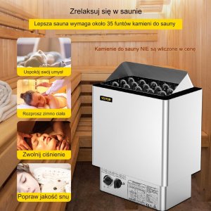 Vevor Piec do sauny elektryczny 9 kW, 380-415V, stal nierdzewna, montaż ścienny 4