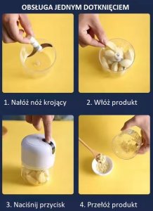 Rozdrabniacz Mobilari Bezprzewodowy przenośny rozdrabniacz do żywności z pojemnikiem 250ML Elektryczny mini rozdrabniacz do czosnku Blender do orzechów 2