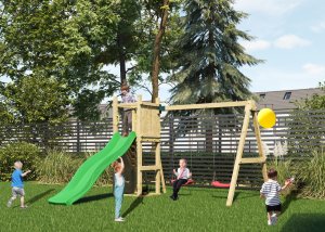 Plum Plac zabaw drewniany DUMO Przytulny Zakątek 3 ze zjeżdżalnią 220 cm i podwójną huśtawką 16