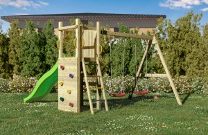 Plum Plac zabaw drewniany DUMO Przytulny Zakątek 3 ze zjeżdżalnią 220 cm i podwójną huśtawką 19