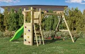 Plum Plac zabaw drewniany DUMO Przytulny Zakątek 3 ze zjeżdżalnią 220 cm i podwójną huśtawką 10