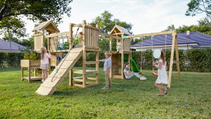 Plum Plac zabaw drewniany DUMO Piracka Przystań z huśtawkami i zjeżdżalnią 4