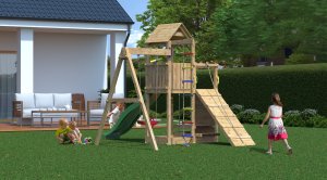 Plum Plac zabaw drewniany DUMO Wyspa Wyzwań z huśtawką i zjeżdżalnią 8