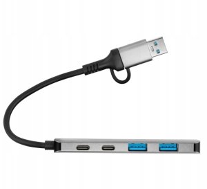 HUB USB Hub USB Reinston EHUB07 Szary 4w1 pasywny USB 3.1 / USB-C 2