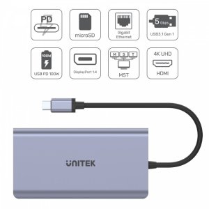 HUB USB Unitek USB-C - 2x USB 3.1 HDMI DP RJ-45 czytnik SD 7