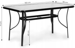 Goodhome Stół ogrodowy 160x90 cm szkło hartowane duży blat na taras ogród otwór na parasol MultiGarden EDUKAMP 11
