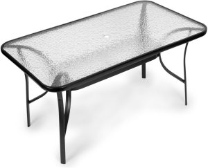 Goodhome Stół ogrodowy 160x90 cm szkło hartowane duży blat na taras ogród otwór na parasol MultiGarden EDUKAMP 5
