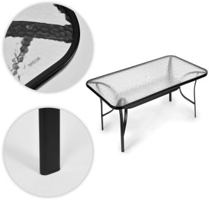 Goodhome Stół ogrodowy 160x90 cm szkło hartowane duży blat na taras ogród otwór na parasol MultiGarden EDUKAMP 6