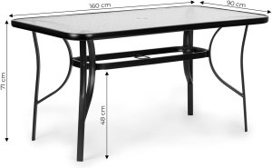 Goodhome Stół ogrodowy 160x90 cm szkło hartowane duży blat na taras ogród otwór na parasol MultiGarden EDUKAMP 10