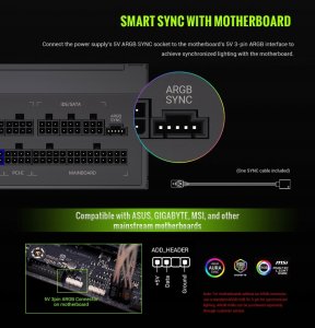 Zasilacz GameMax Gamemax Power Supply, 80 PLUS, Gold | RGB 1050G | 1050 W 8