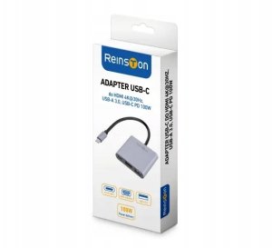 HUB USB Reinston Adapter Reinston EDV015 USB-C do HDMI 4K 30Hz + USB-A + USB-C PD 100W 2