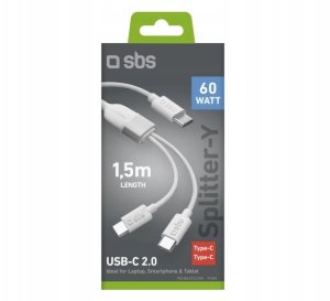 Kabel USB SBS Kabel Przewód SBS Splitter USB-C do 2xUSB-C 60W+25W 1,5 metra Biały 2